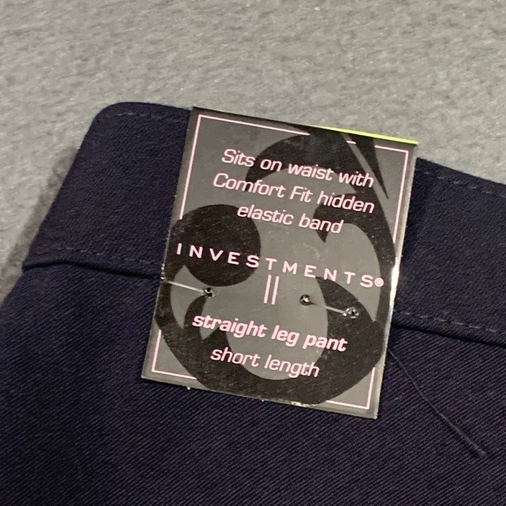 Investments II Madison Ave Navy Straight Leg Slim FX Pants Womens 18W Short NWT - Picture 2 of 10
